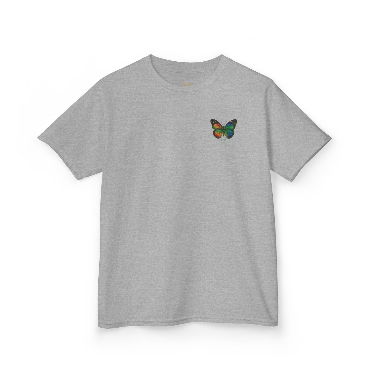 Mashafrica gray kids t shirt with small colorful butterfly chest print casual cotton tee