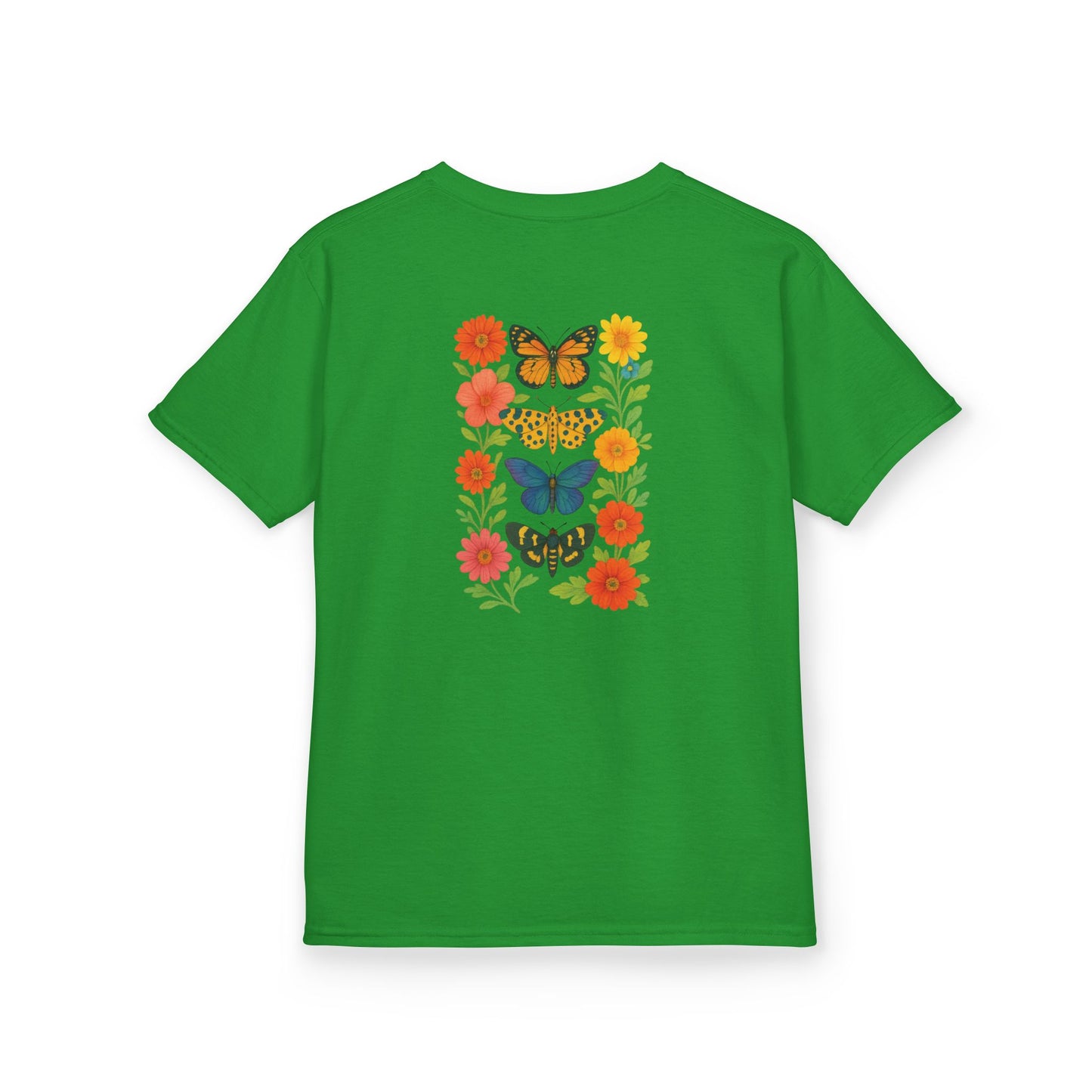 Mashafrica kids green short sleeve t shirt with colorful butterfly and floral back print