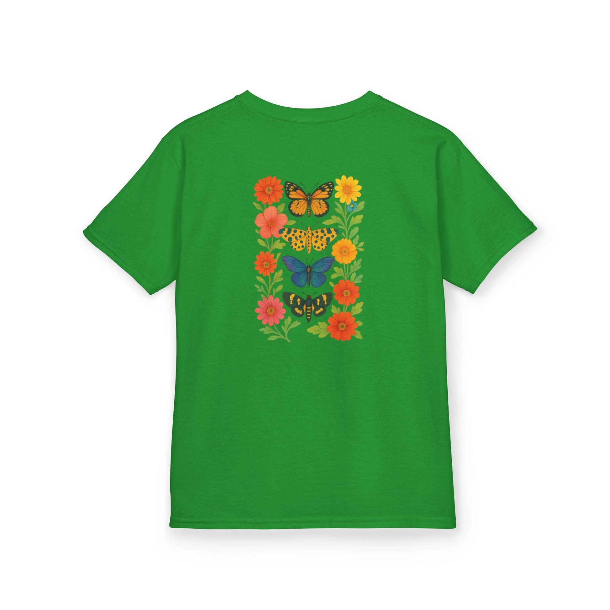 Mashafrica kids green short sleeve t shirt with colorful butterfly and floral back print
