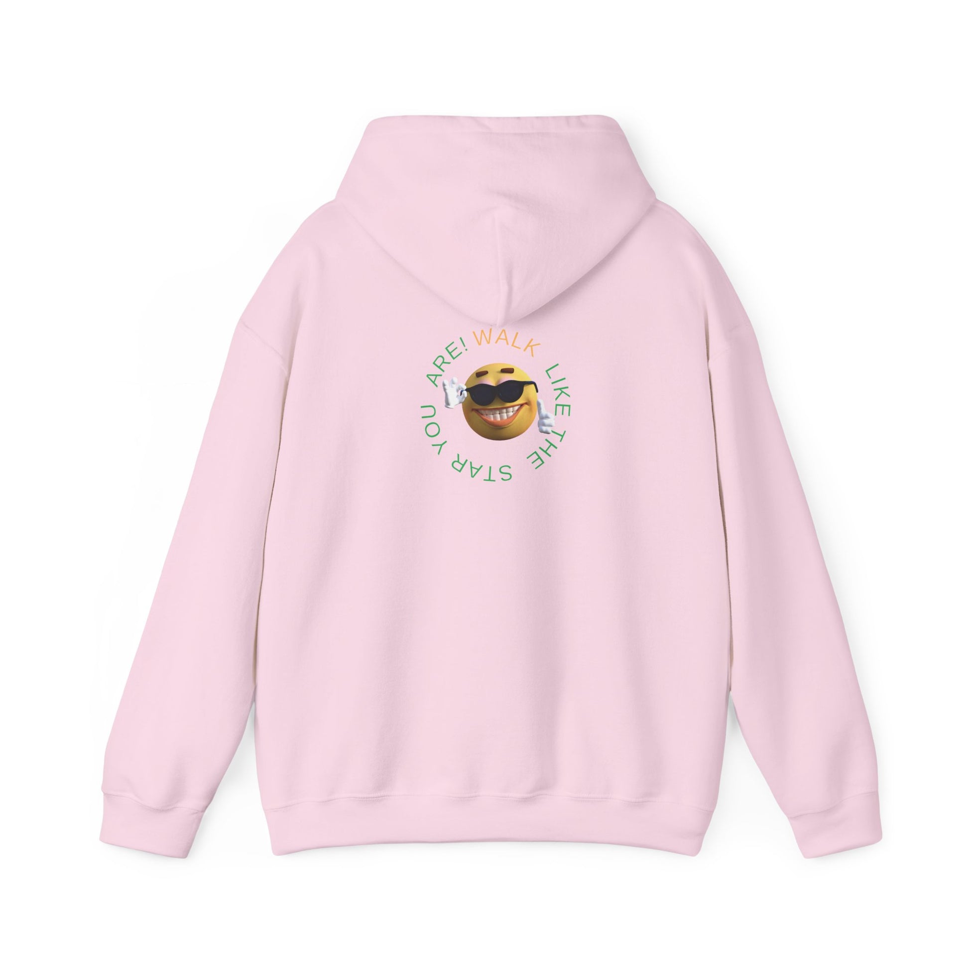 Mashafrica pink oversized hoodie back view with sunglasses emoji and circular text graphic