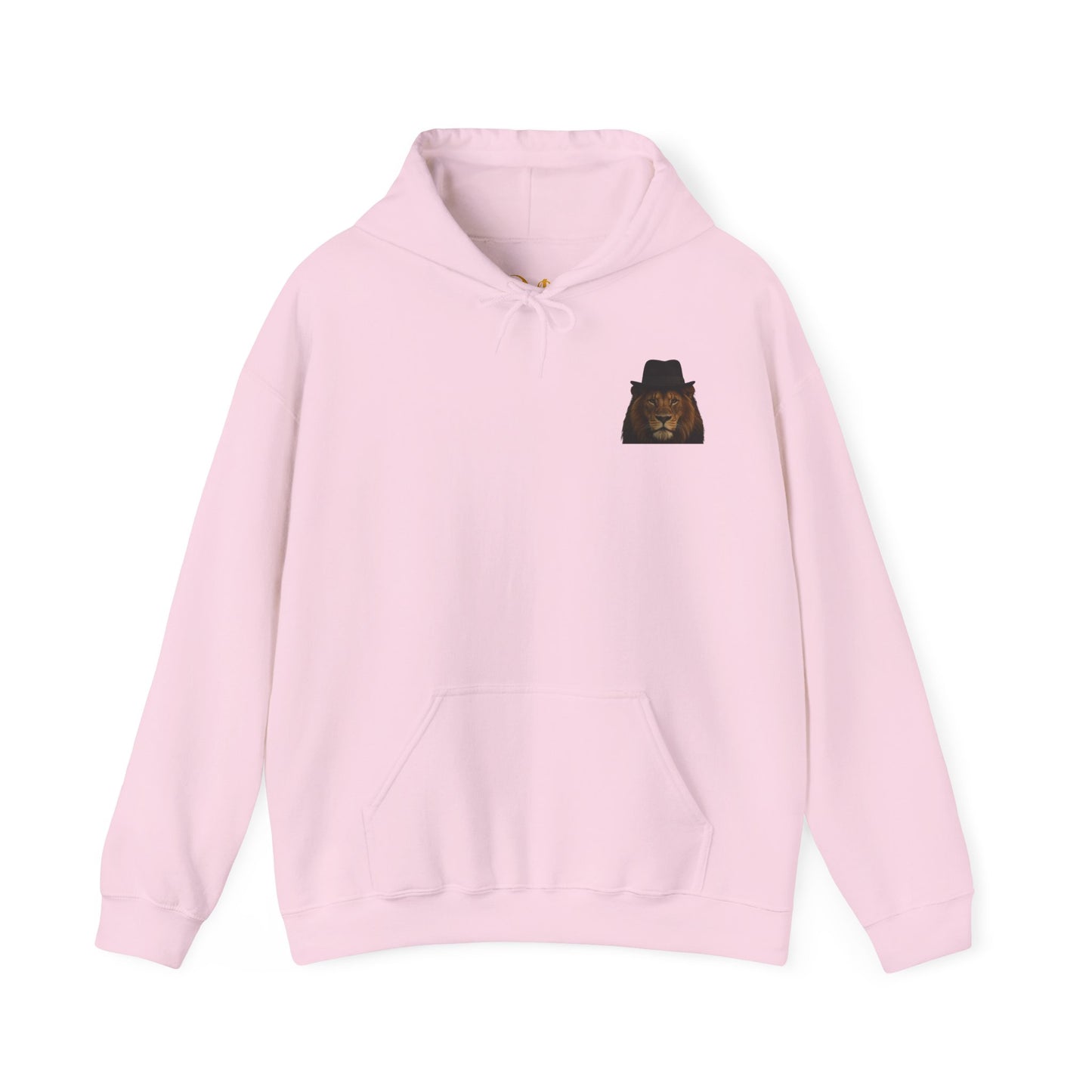 Mashafrica pink pullover hoodie with small lion in hat chest graphic kangaroo pocket relaxed fit