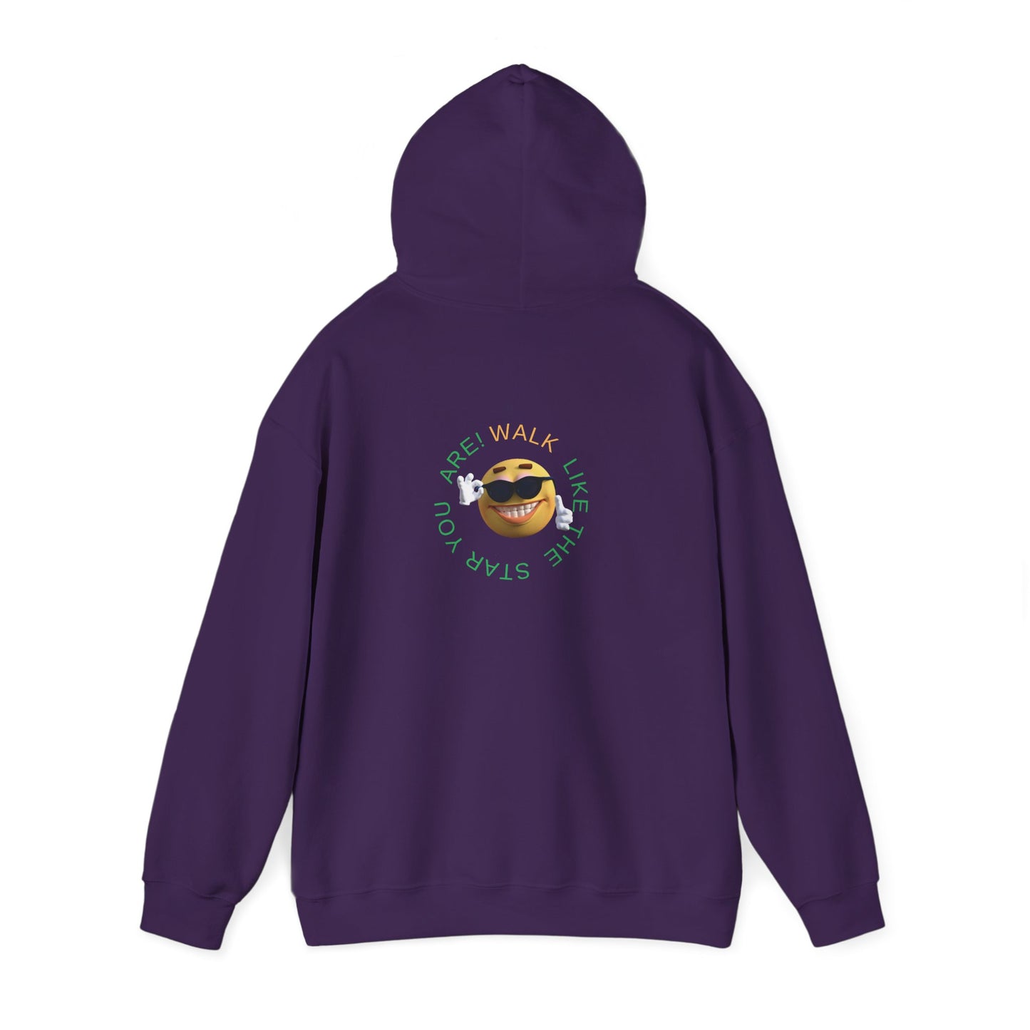 Mashafrica purple hoodie with back smiling sunglasses emoji in circular green and yellow graphic