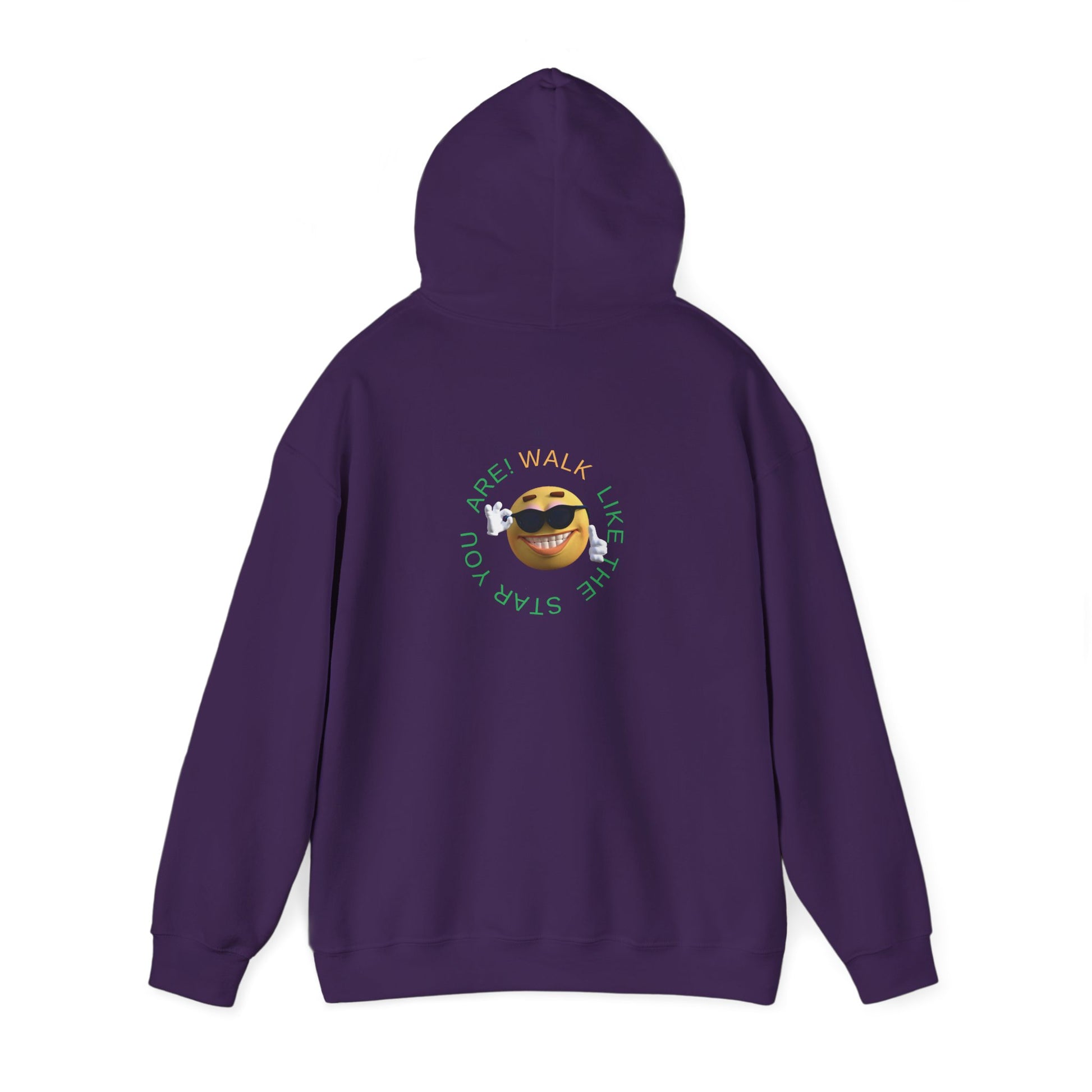 Mashafrica purple hoodie with back smiling sunglasses emoji in circular green and yellow graphic