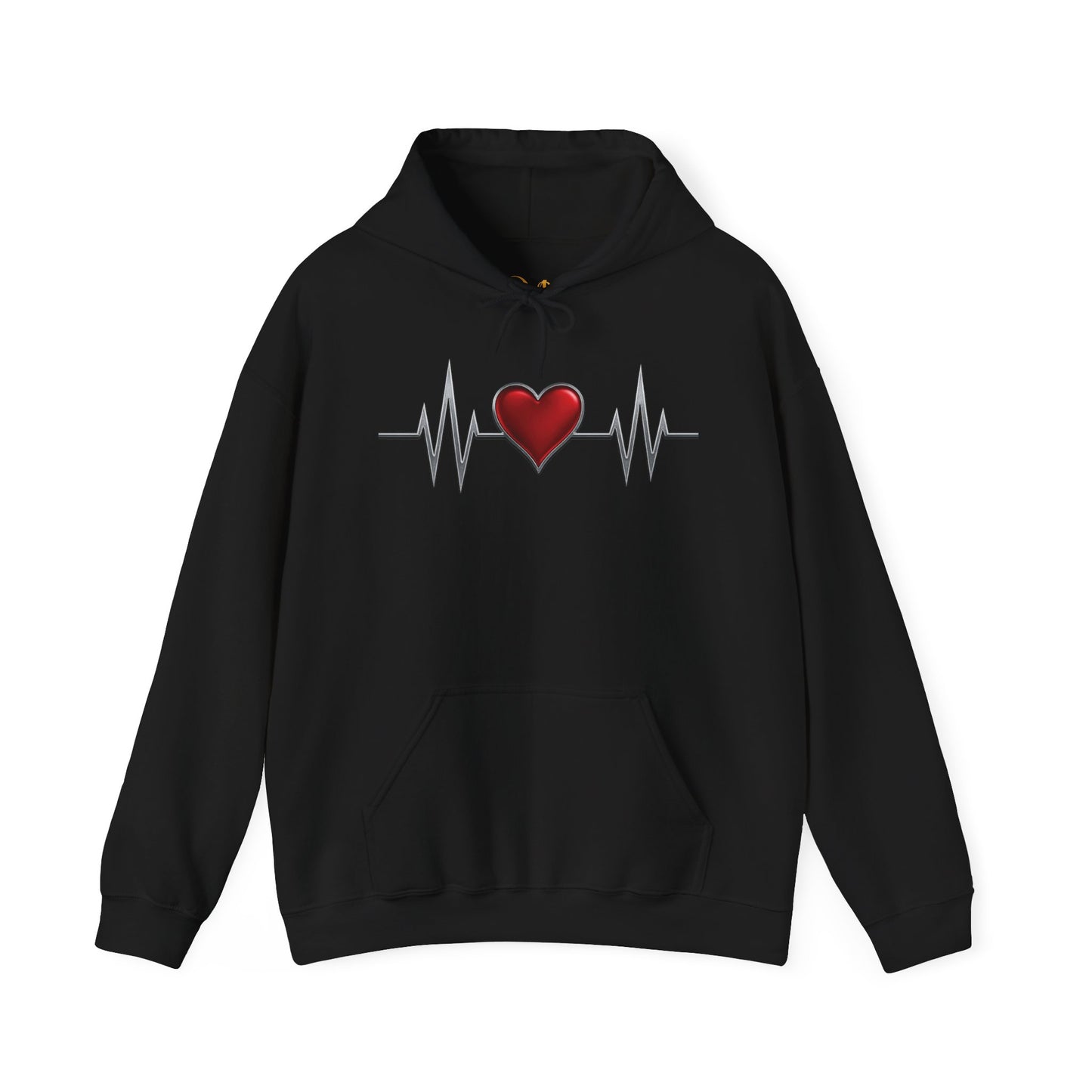 Mashafrica black hoodie with red heart and heartbeat line graphic symbolizing love and care