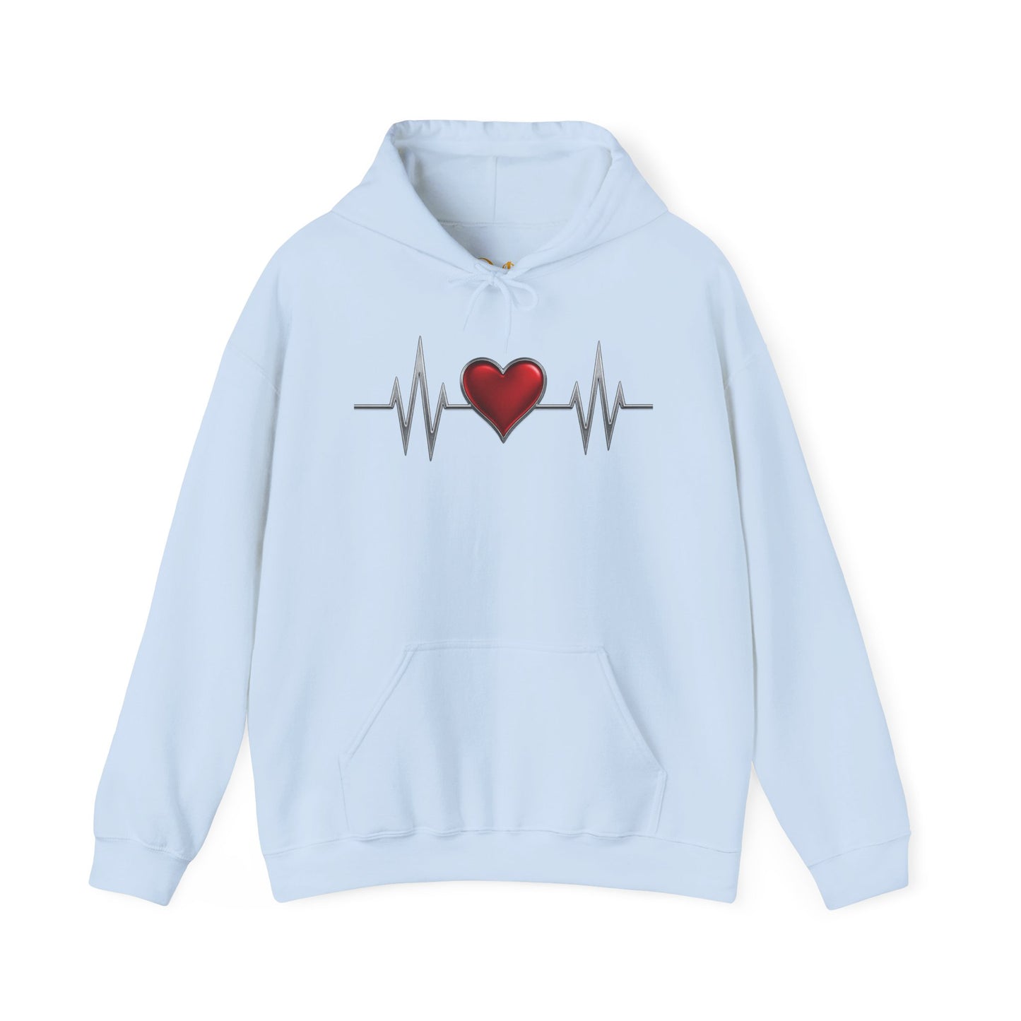 Mashafrica light blue hoodie with red heart and heartbeat line graphic kangaroo pocket casual wear love