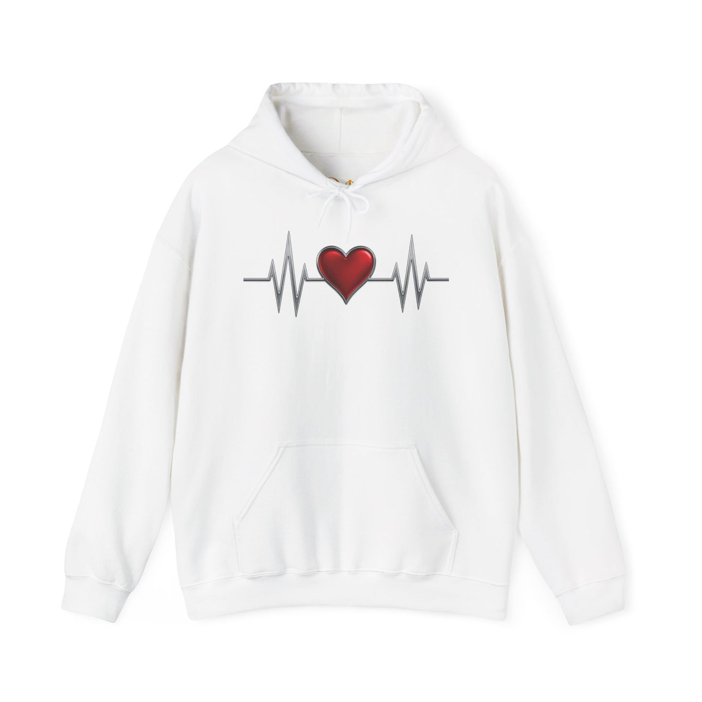 Mashafrica white hoodie with red heart and heartbeat line graphic across chest love printed
