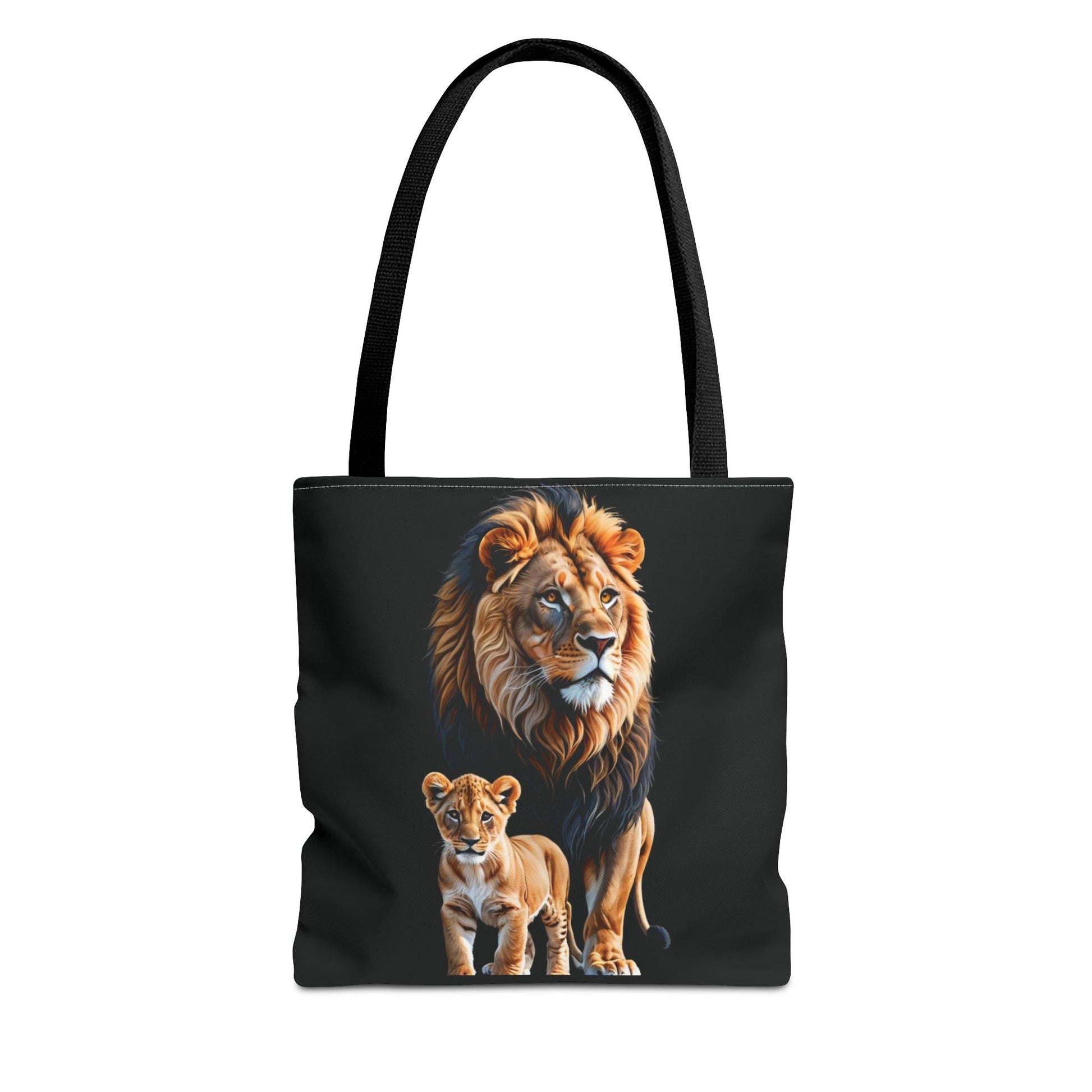 Mashafrica black tote bag with realistic lion and cub print sturdy straps everyday carry