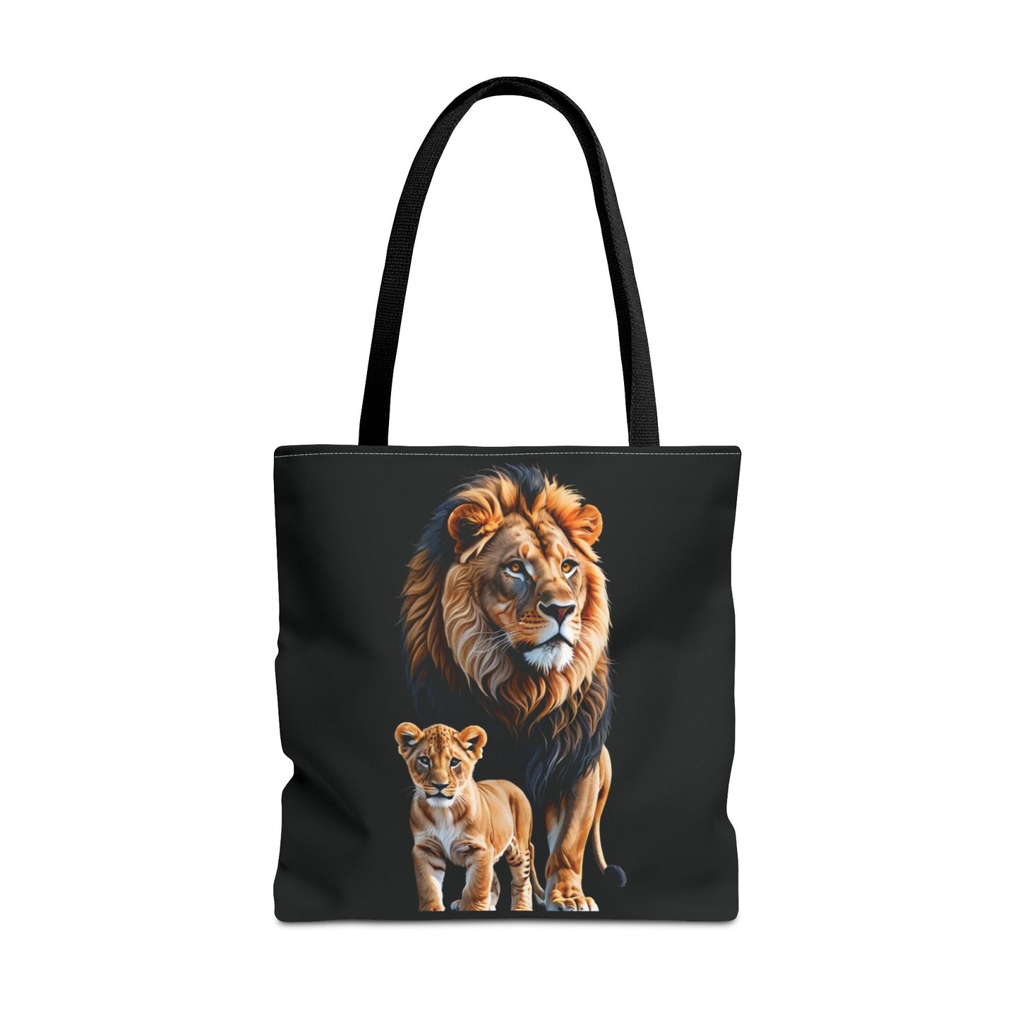 Mashafrica black tote bag with printed lion and cub artwork durable canvas shoulder bag for everyday use