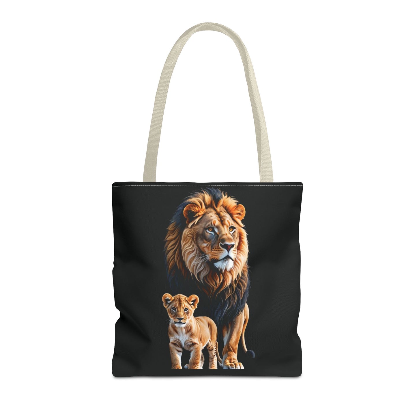 Mashafrica black tote bag with detailed lion and cub print cream handles durable canvas for everyday use